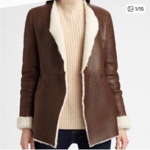 THEORY ORPHEA BROWN SHEARLING COAT SZ S